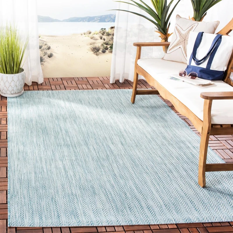 Safavieh Contemporary Rug for Living Room, Dining Room, Bedroom - Courtyard Collection, Short Pile, in Blue Grey, 122 X 170 cm