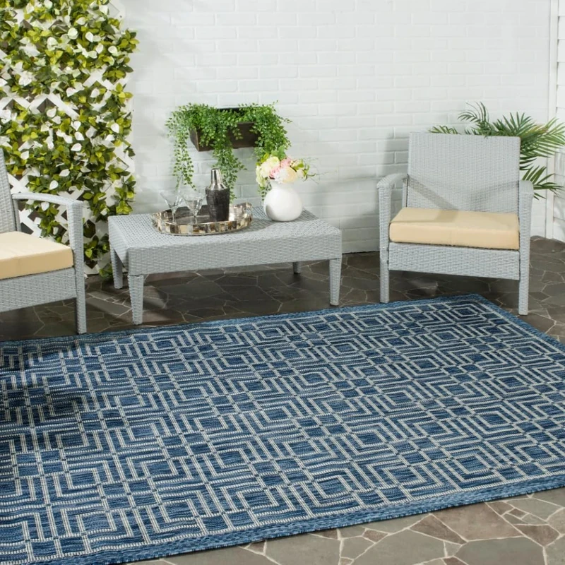 Safavieh Contemporary Indoor/Outdoor Woven Rectangle Area Rug, Courtyard Collection, CY8467, in Navy / Grey, 201 X 290 cm for Garden, Patio or Any Outdoor Space