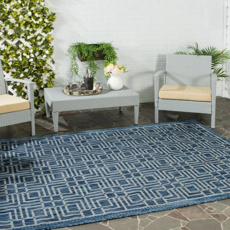 Safavieh Contemporary Indoor/Outdoor Woven Rectangle Area Rug, Courtyard Collection, CY8467, in Navy / Grey, 122 X 170 cm for Garden, Patio or Any Outdoor Space