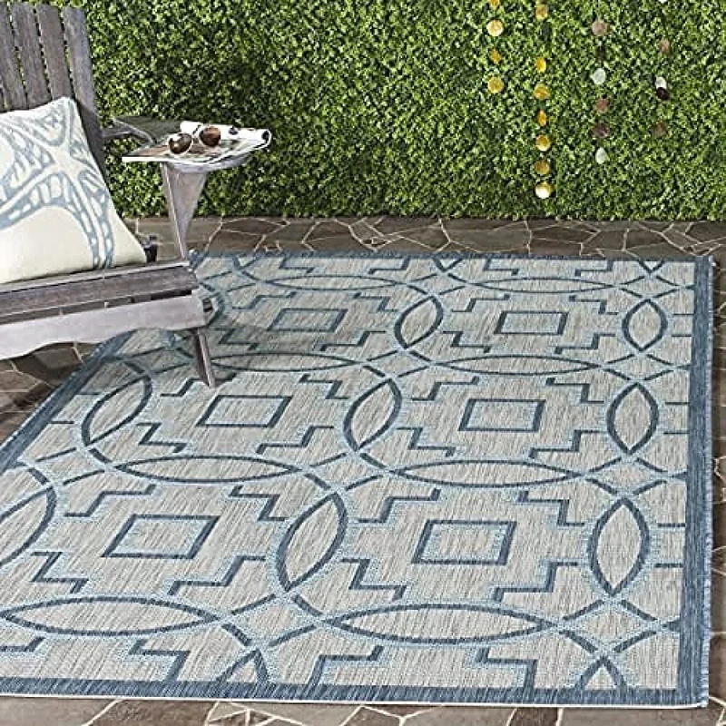 Safavieh Contemporary Indoor/Outdoor Woven Rectangle Area Rug, Courtyard Collection, CY8499, in Grey / Navy, 201 X 290 cm for Garden, Patio or Any Outdoor Space
