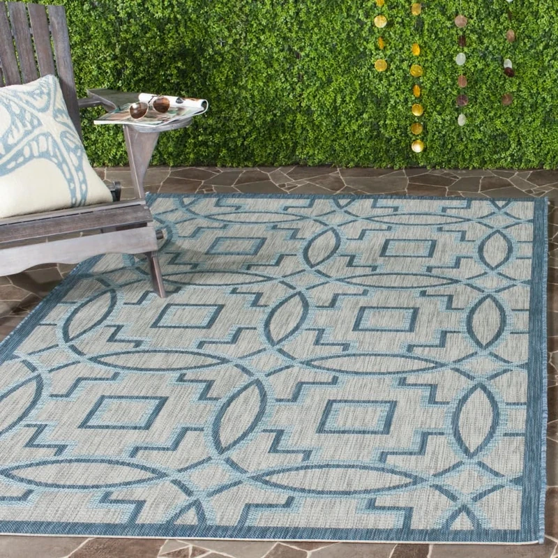 Safavieh Contemporary Indoor/Outdoor Woven Rectangle Area Rug, Courtyard Collection, CY8499, in Grey / Navy, 160 X 231 cm for Garden, Patio or Any Outdoor Space