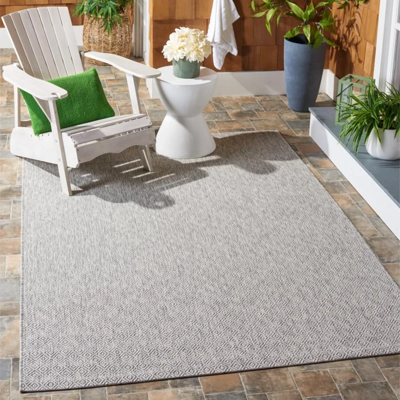 Safavieh Contemporary Indoor/Outdoor Woven Rectangle Area Rug, Courtyard Collection, CY8520, in Grey / Grey, 160 X 231 cm for Garden, Patio or Any Outdoor Space