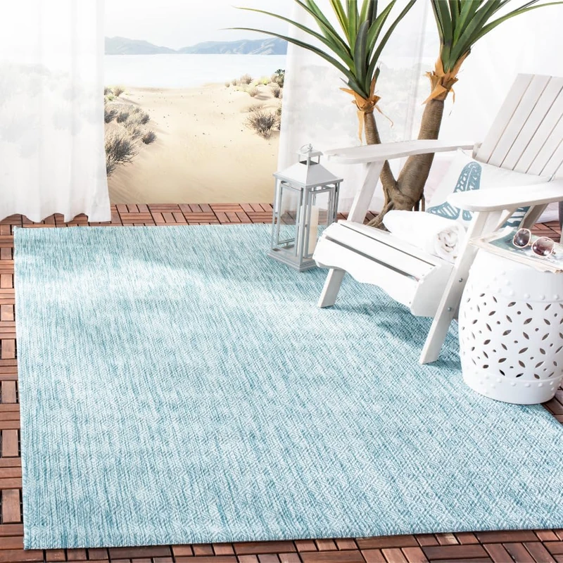 Safavieh Contemporary Indoor/Outdoor Woven Rectangle Area Rug, Courtyard Collection, CY8520, in Dark Aqua / Light Aqua, 122 X 170 cm for Garden, Patio or Any Outdoor Space