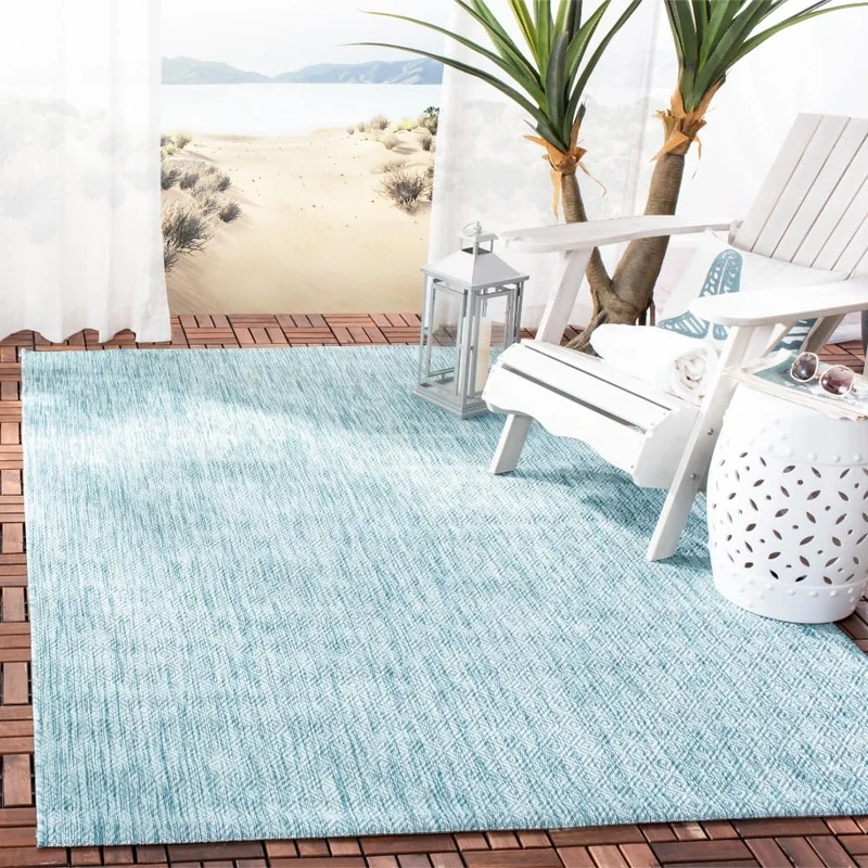 Safavieh Contemporary Indoor/Outdoor Woven Rectangle Area Rug, Courtyard Collection, CY8520, in Dark Aqua / Light Aqua, 201 X 290 cm for Garden, Patio or Any Outdoor Space