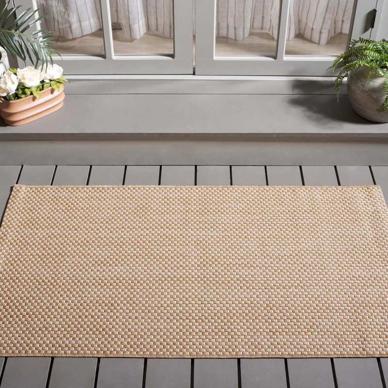 Safavieh Contemporary Indoor/Outdoor Woven Rectangle Area Rug, Courtyard Collection, CY8521, in Natural / Cream, 79 X 152 cm for Garden, Patio or Any Outdoor Space