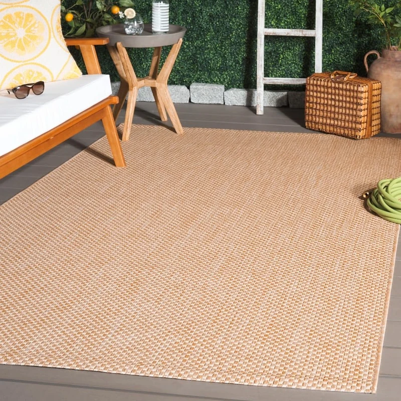 Safavieh Contemporary Indoor/Outdoor Woven Rectangle Area Rug, Courtyard Collection, CY8521, in Natural / Cream, 201 X 290 cm for Garden, Patio or Any Outdoor Space