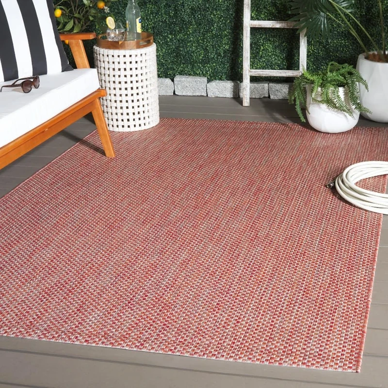 Safavieh Contemporary Indoor/Outdoor Woven Rectangle Area Rug, Courtyard Collection, CY8521, in Red / Beige, 201 X 290 cm for Garden, Patio or Any Outdoor Space