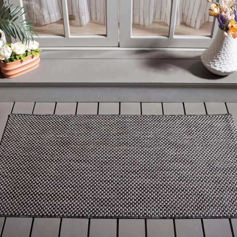 Safavieh Contemporary Indoor/Outdoor Woven Rectangle Area Rug, Courtyard Collection, CY8521, in Black / Beige, 79 X 152 cm for Garden, Patio or Any Outdoor Space