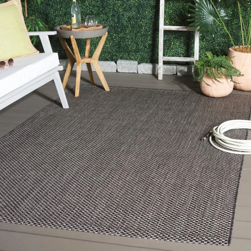 Safavieh Contemporary Indoor/Outdoor Woven Rectangle Area Rug, Courtyard Collection, CY8521, in Black / Beige, 122 X 170 cm for Garden, Patio or Any Outdoor Space