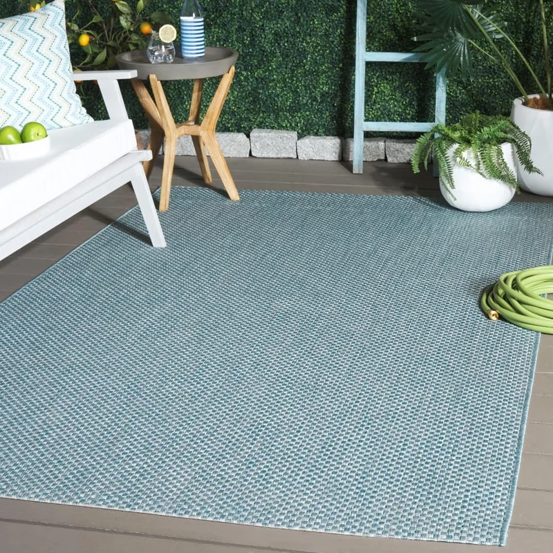 Safavieh Contemporary Indoor/Outdoor Woven Rectangle Area Rug, Courtyard Collection, CY8521, in Aqua / Grey, 122 X 170 cm for Garden, Patio or Any Outdoor Space