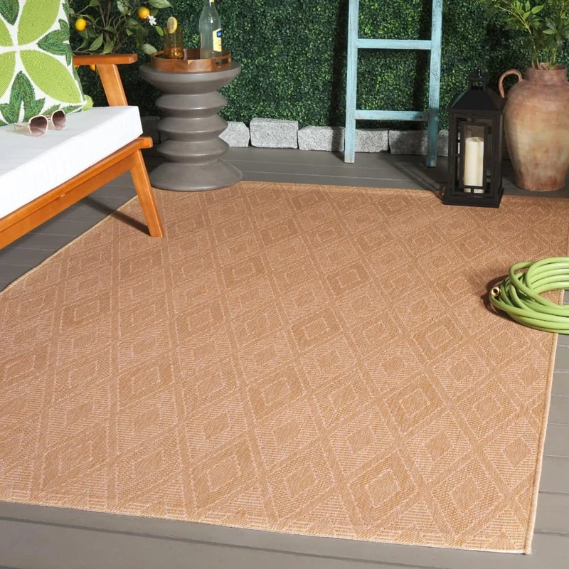 Safavieh Contemporary Indoor/Outdoor Woven Rectangle Area Rug, Courtyard Collection, CY8522, in Natural / Natural, 201 X 290 cm for Garden, Patio or Any Outdoor Space