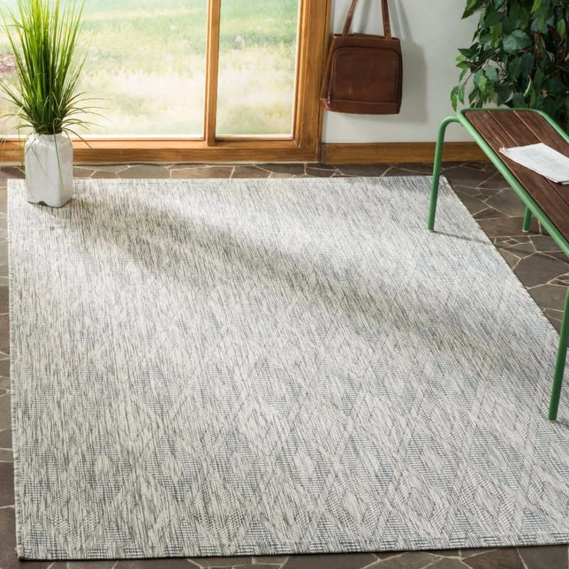 Safavieh Contemporary Indoor/Outdoor Woven Rectangle Area Rug, Courtyard Collection, CY8522, in Grey / Grey, 201 X 290 cm for Garden, Patio or Any Outdoor Space