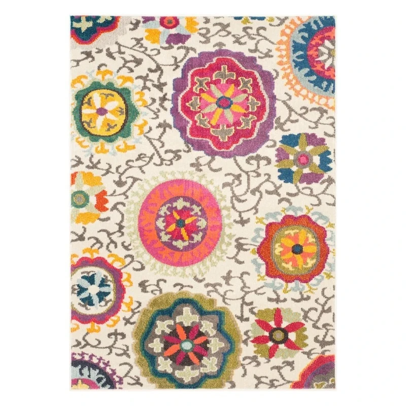 SAFAVIEH Boho Rug for Living Room, Dining Room, Bedroom - Monaco Collection, Short Pile, in Ivory and Multi, 160 x 160 cm