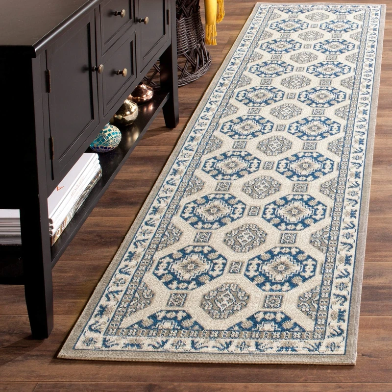 Safavieh Traditional Indoor Woven Runner Area Rug, Patina Collection, PTN320, in Blue / Ivory, 66 X 244 cm for Living Room, Bedroom or Any Indoor Space