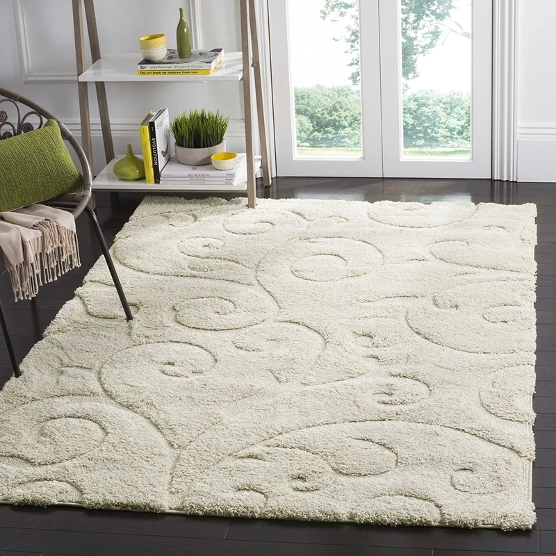 Safavieh Shaggy Indoor Woven Rectangle Area Rug, Florida Shag Collection, SG455, in Crème/Crème, 99 x 160 cm for Living Room, Bedroom or Any Indoor Space