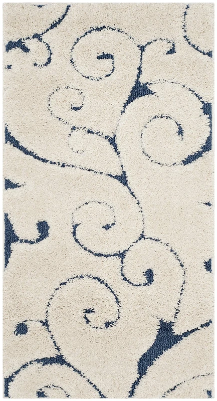 Safavieh Shaggy Indoor Woven Accent Area Rug, Florida Shag Collection, SG455, in Cream / Blue, 69 X 122 cm for Living Room, Bedroom or Any Indoor Space - Image 1
