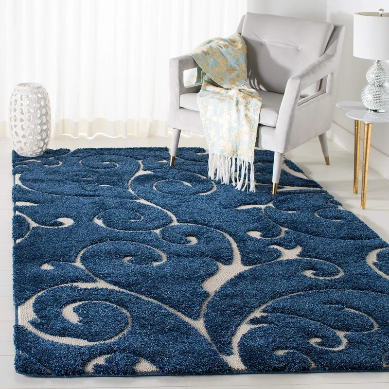 Safavieh Shaggy Indoor Woven Rectangle Area Rug, Florida Shag Collection, SG455, in Dark Blue/Cream, 99 x 160 cm for Living Room, Bedroom or Any Indoor Space