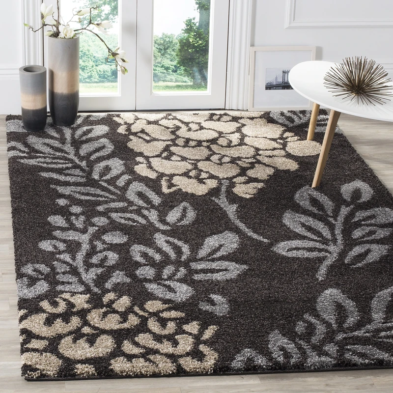 Safavieh Shaggy Indoor Woven Runner Area Rug, Florida Shag Collection, SG456, in Dark Brown / Grey, 99 X 160 cm for Living Room, Bedroom or Any Indoor Space