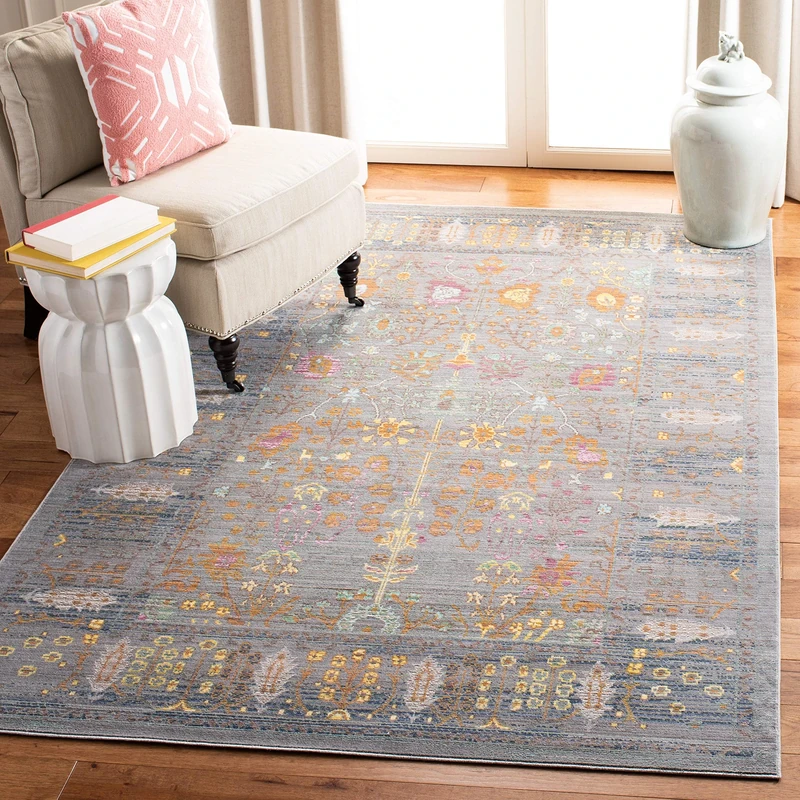 SAFAVIEH Boho Rug for Living Room, Dining Room, Bedroom - Valencia Collection, Short Pile, in Grey and Multi, 122 X 183 cm