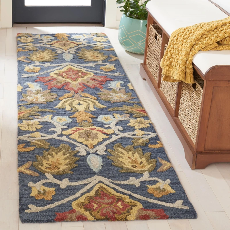 Safavieh Blossum Collection Contemporary Area Rug for Living Dining Room Bedroom Area Rug Navy Multi Multi 69 x 244 Cm