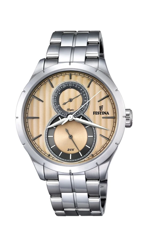 Festina RETRO Men's Quartz Watch with Beige Dial Analogue Display and Silver Stainless Steel Bracelet F16891/4