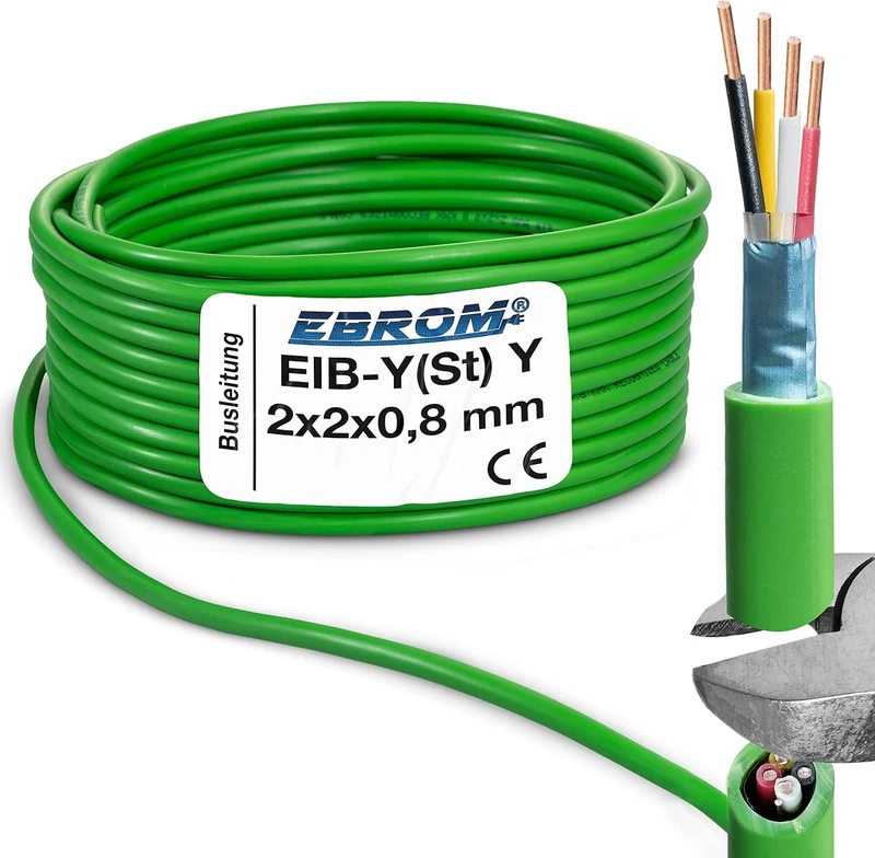 EIB Bus Cable EIB-Y (St) Y 2 x 2 x 0.8 - Green - 25 m / 50 m / 100 m - Installation Bus Cable - Telecommunication Cable