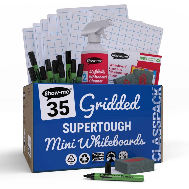 Show-me C/SRG A4 Super tough Gridded Dry wipe Boards, Class Kit (Pack of 35) - Image 1