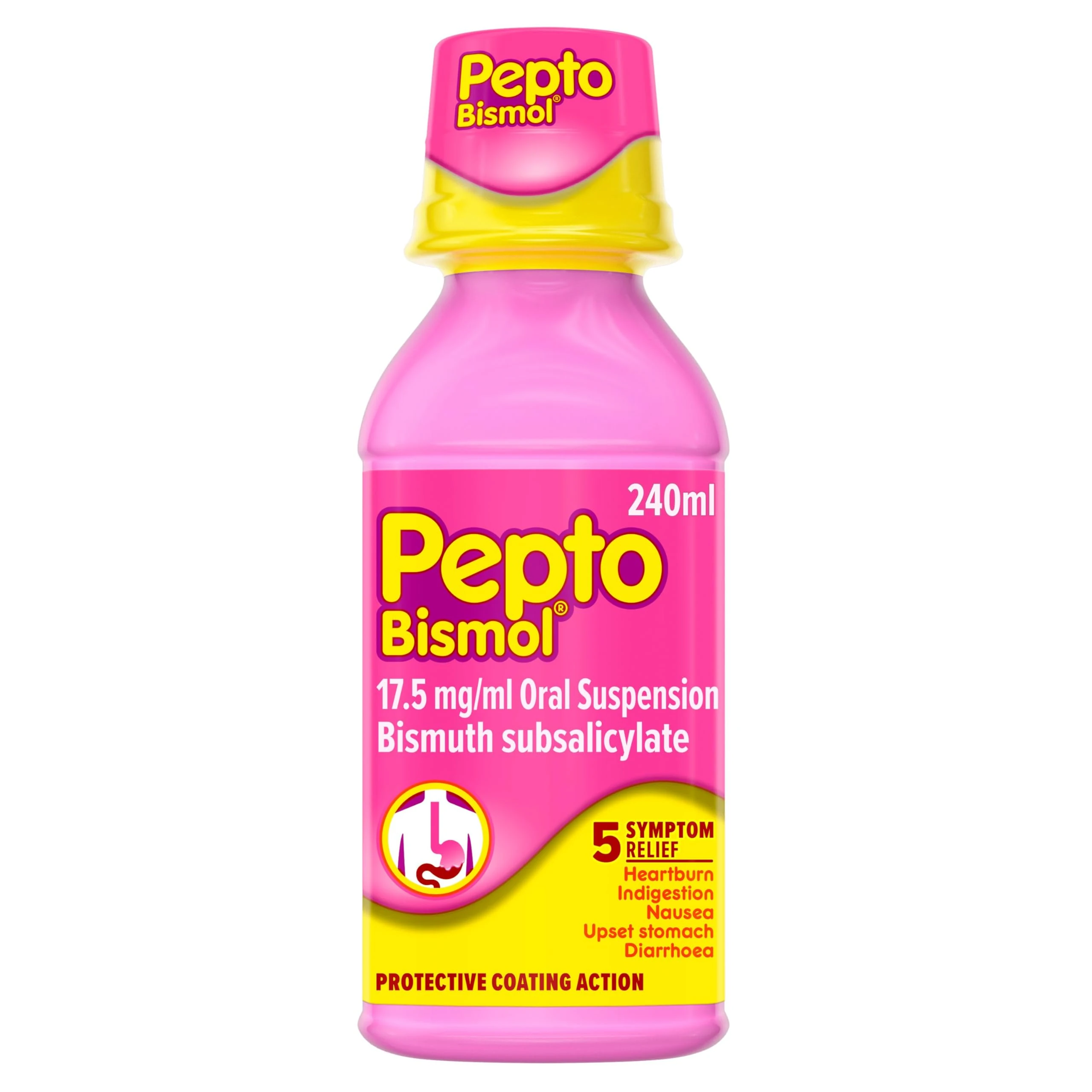 Pepto-Bismol for Nausea, Heartburn, Indigestion, Upset Stomach and Diarrhoea Relief, 5 Symptom Relief, 240ml