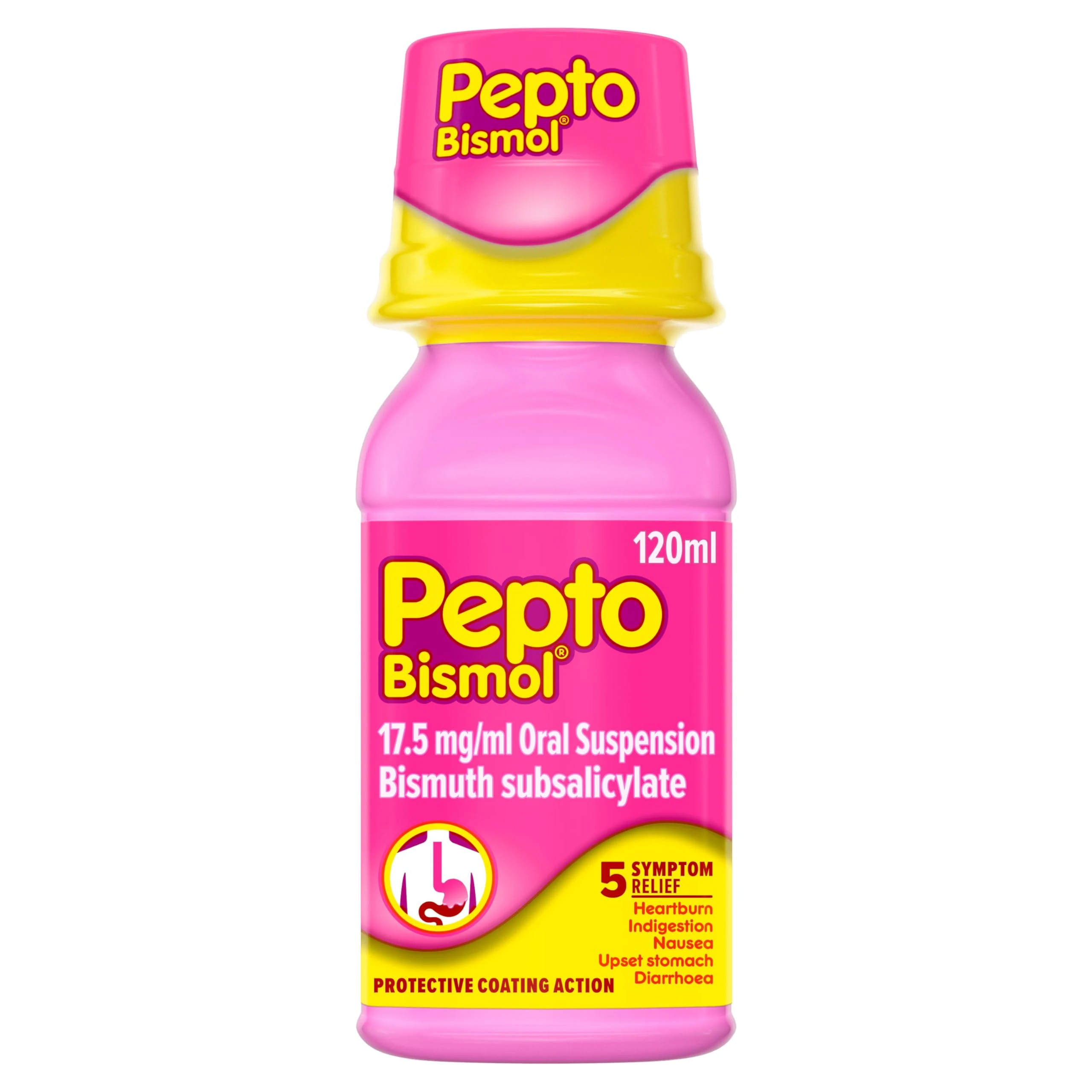 Pepto-Bismol for Nausea, Heartburn, Indigestion, Upset Stomach and Diarrhoea Relief, 5 Symptom Relief, 120ml
