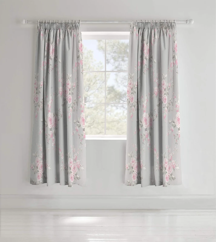 Catherine Lansfield Canterbury Floral 66x72 Inch Lined Eyelet Curtains Two Panels Grey