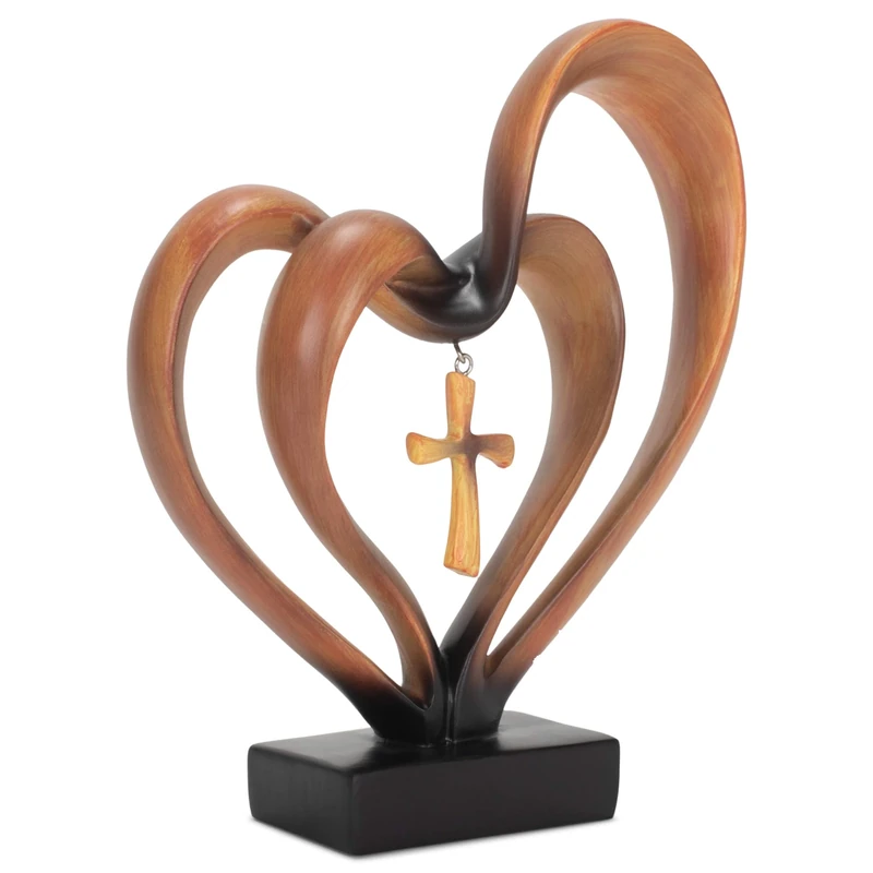 Dicksons It Takes Three Heart and Cross Brown 8.5 x 9.5 Resin Stone Pedestal Table Top Decoration