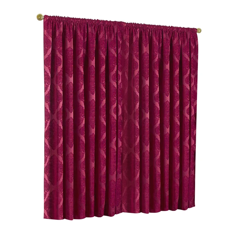 Riva Paoletti Winchester Pencil Pleat Curtains (Pair) - Raspberry Red - Traditional Diamond Jacquard - Tiebacks Included - Polyester - 66" x 72" (168 x 183cm)