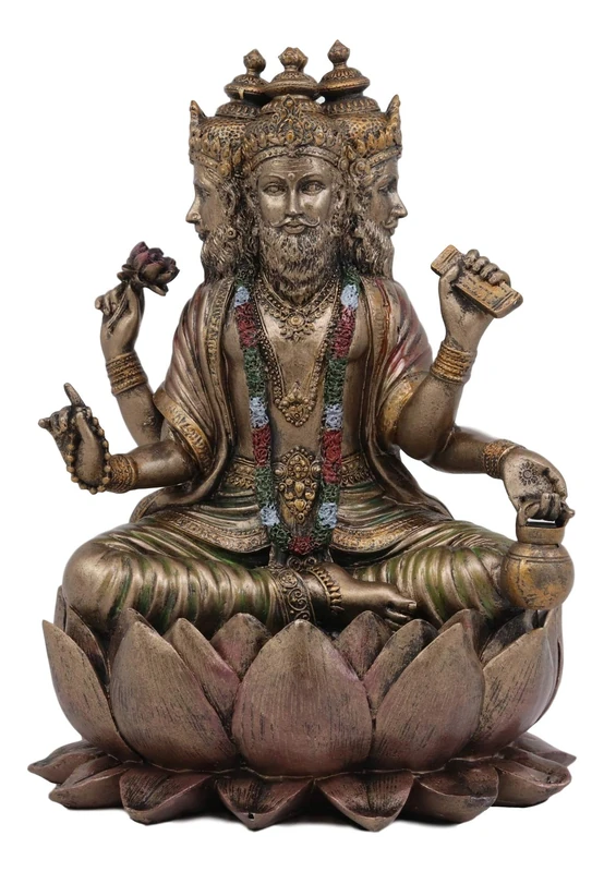 Ebros Supreme Cosmic Soul Statue Hindu Brahma Brahman Four Faces Vedas Trinity Being Figurine Sitting on Lotus Throne Hinduism Indian God Mahadeva