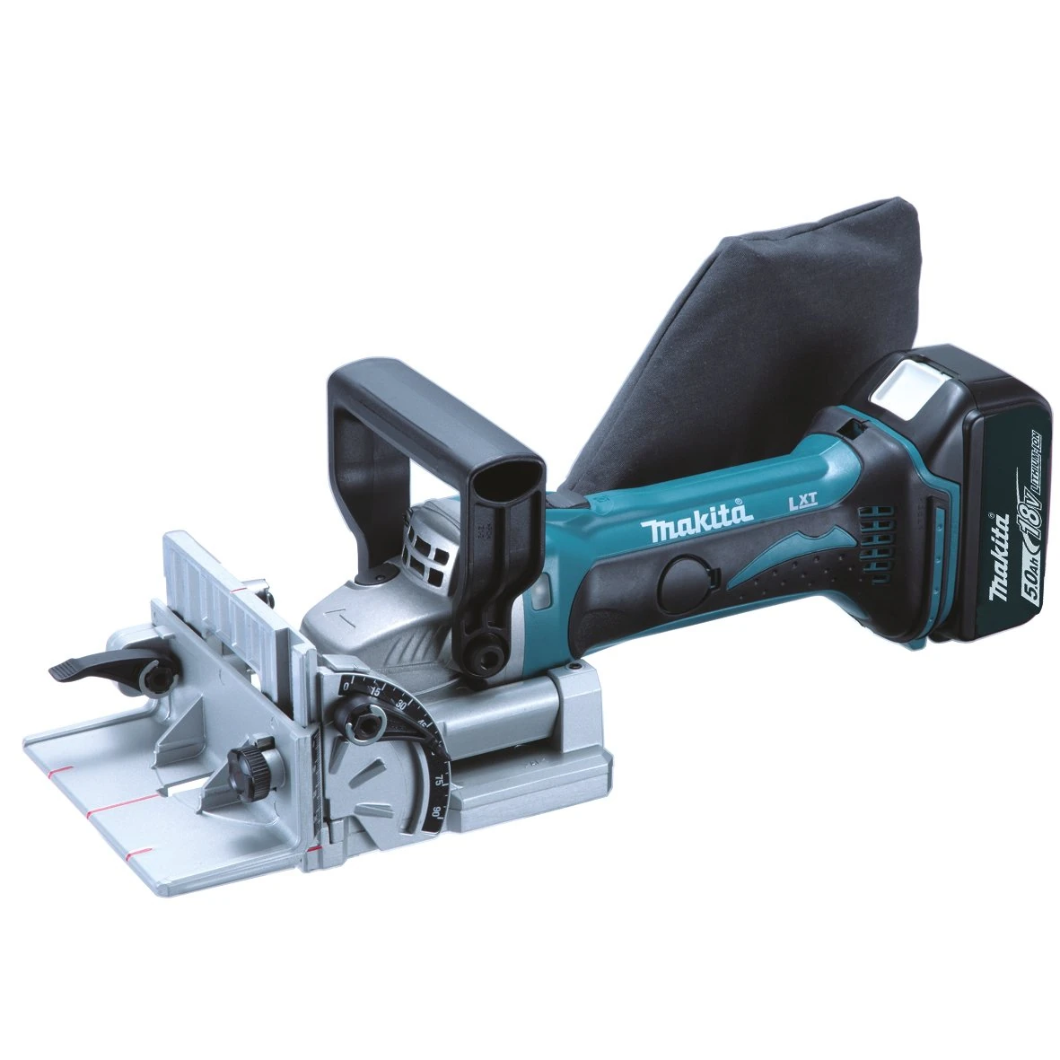 Makita DPJ180RTJ Biscuit Jointer, 18 V, Türkisschwarz, mit 2X Akku 5,0 Ah