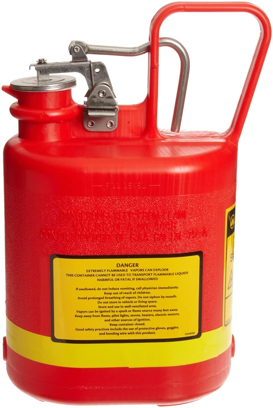Justrite 14160Z Type I Polyethylene Safety Can with Stainless Steel Fittings and Cover, 4 L Capacity, 7-5/8" OD x 12-3/4" H, Red