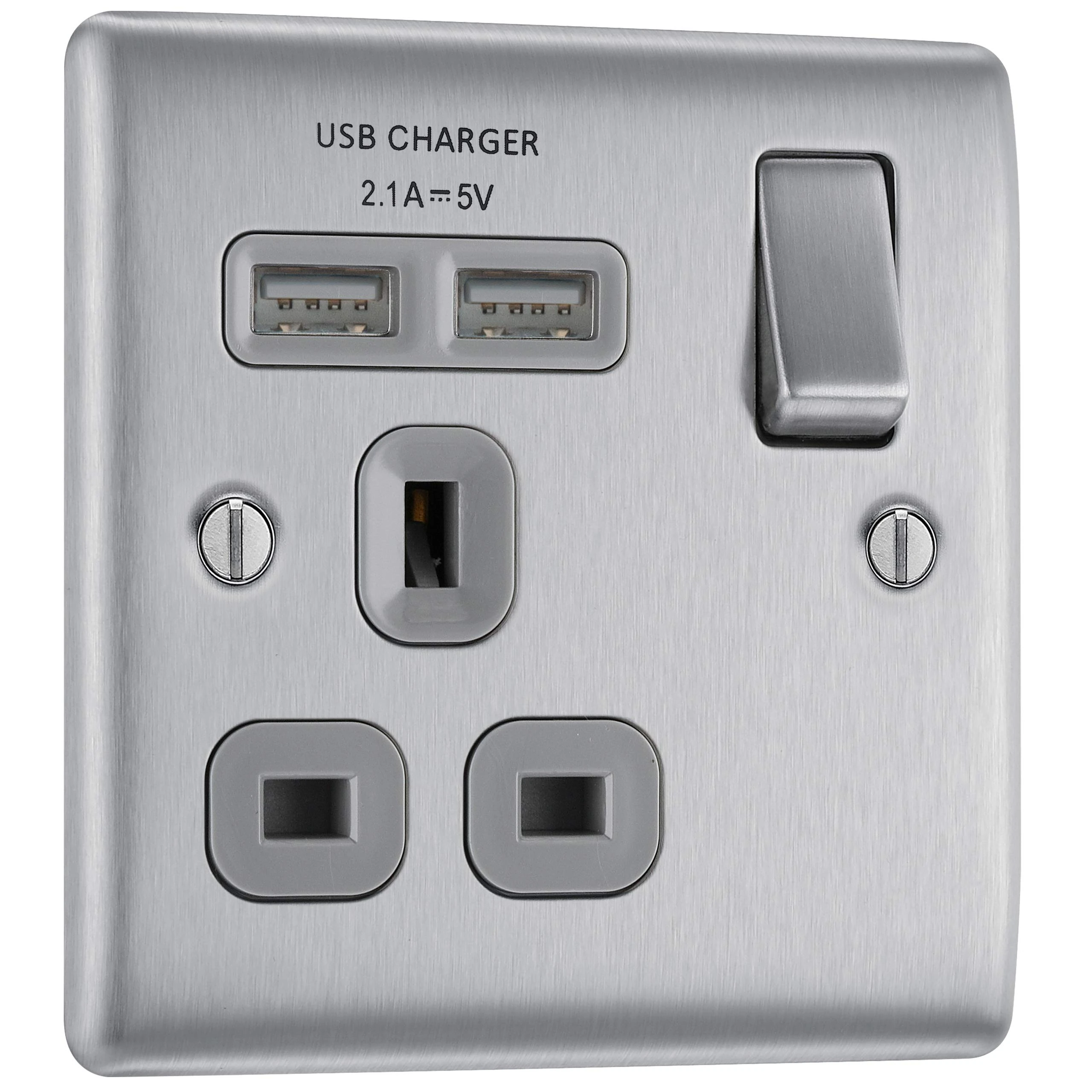 BG Electrical Fast Charging Switched Single Socket with Two Charging USB Ports
