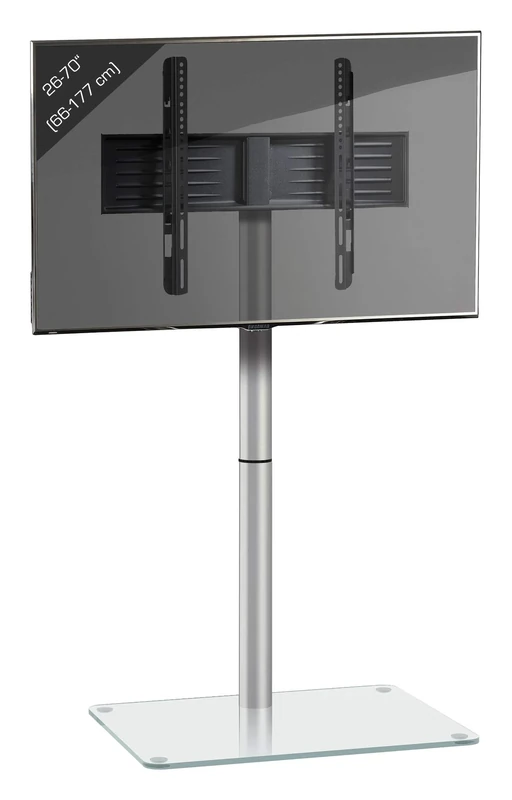 VCM TV Presentation Stand Bracket Pedestal LED LCD Plasma Metal Clear Glass Silver Alani