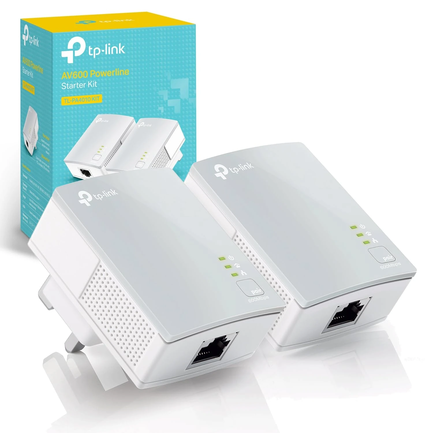 TP-Link TL-PA4010KIT AV600 Powerline Adapter Starter Kit, HomePlug AV2 Powerline Network Adapters, One-Button Security, 300 Meters Range, Energy Saving, No Configuration Required, Plug and Play