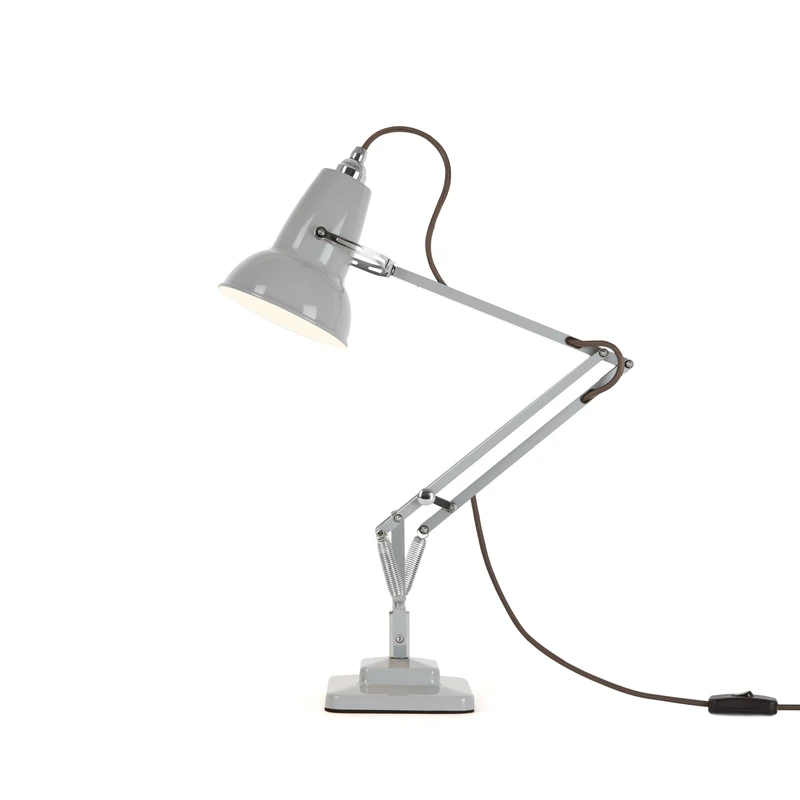 ANGLEPOISE Original 1227 Mini Table Lamp, Dove Grey, Ideal Desk or Bedside Lamp, Fixed Arm, Gloss Paint Finish with Steel Shade, Cast Iron Base with Steel Cover, Chrome Plated Fittings, LED Bulb