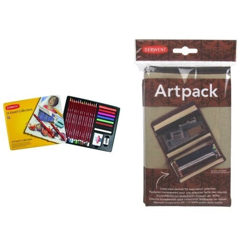 Derwent Pastel Collection Tin Set of 24 Pastel with Derwent Artpack Canvas Pencil Case - Image 1