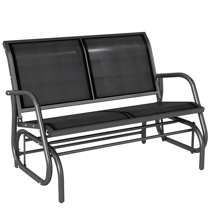 Outsunny 2-Person Outdoor Glider Bench Patio 2 Seater Swing Gliding Chair Loveseat w/Power Coated Steel Frame for Backyard Garden Porch, Black