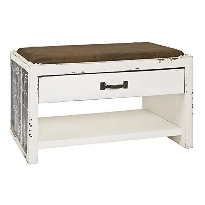 HAKU Shoe-Bench Motif, Vintage, Mdf, Fabric - Dim.: W 72 cm X H 42 cm X D 38 cm, Style: Industrial - Image 1