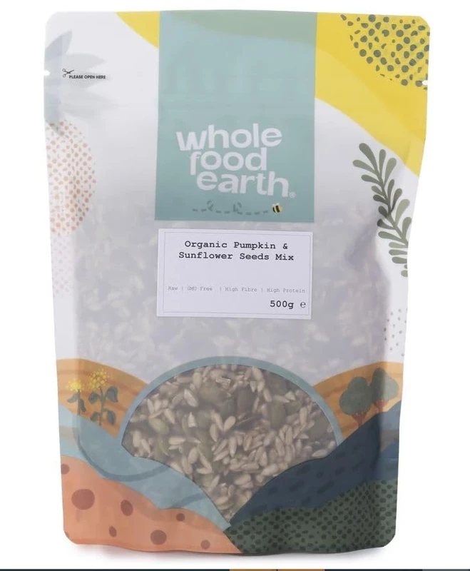 Wholefood Earth Organic Pumpkin & Sunflower Seeds Mix 500g Raw | GMO Free | Vegan | High Fibre | High Protein | Certified Organic