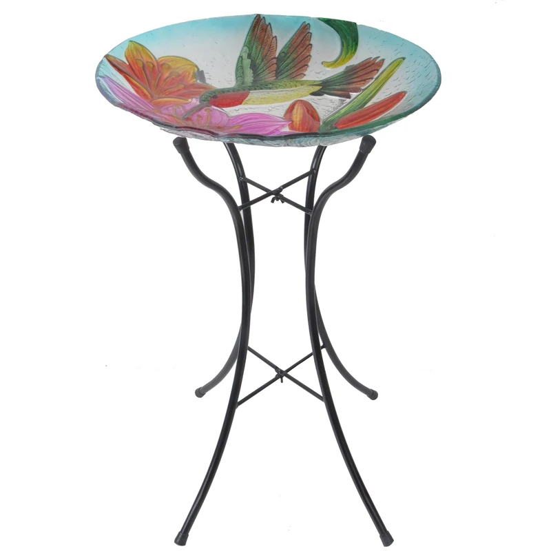 Peaktop Teamson Home 3206780 Outdoor Hummingbird Fusion Glass Bird Bath, Blue, 18-Inch