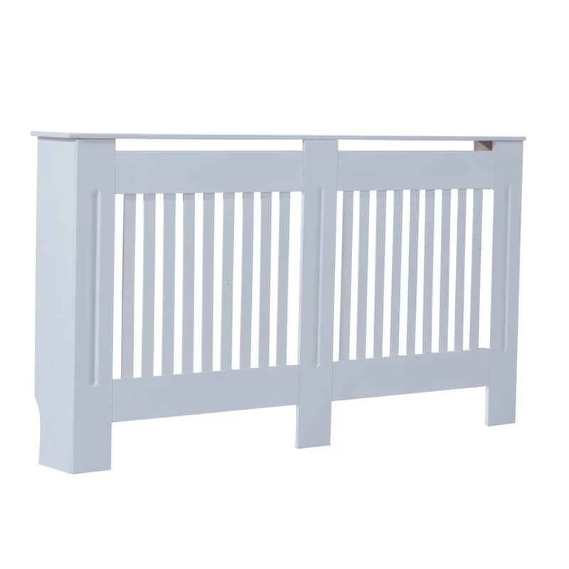 HOMCOM Slatted Radiator Cover Painted Cabinet MDF Lined Grill in White (152L x 19W x 81H cm)