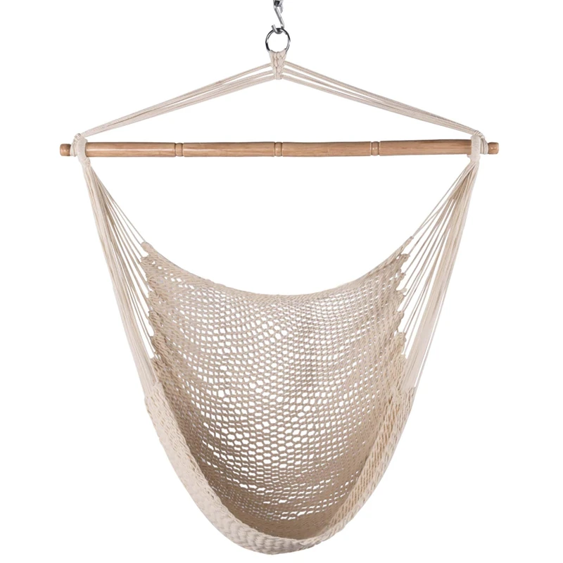 Lazy Daze Hammock Chair Caribbean Hanging Rope Weaving Chair with 40" Hardwood Spreader Bar and Soft-Spun Cotton Rope for Indoor/Outdoor Backyard & Living Room, Max 300 LBS, Natural - Image 1