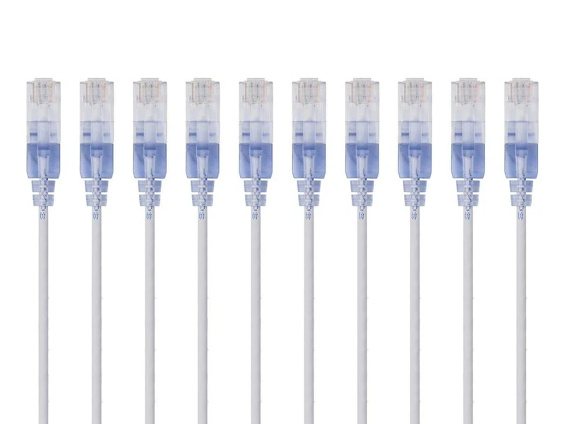 Monoprice Cat6A Ethernet Patch Cable - Snagless RJ45, 550Mhz, 10G, UTP, Pure Bare Copper Wire, 30AWG, 10-Pack, 1 Feet, White - SlimRun Series