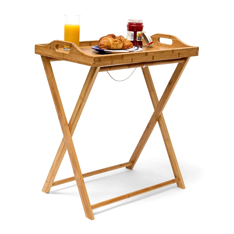 Relaxdays bamboo tray table, foldable, wooden tray with handles, tray table for breakfast or serving food, natural