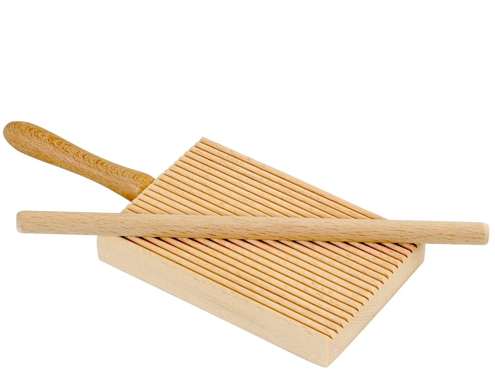 ELETTRO CENTER Item 298 Ridged Gnocchi Board and Garganelli Pasta Rod, Wooden, Beige
