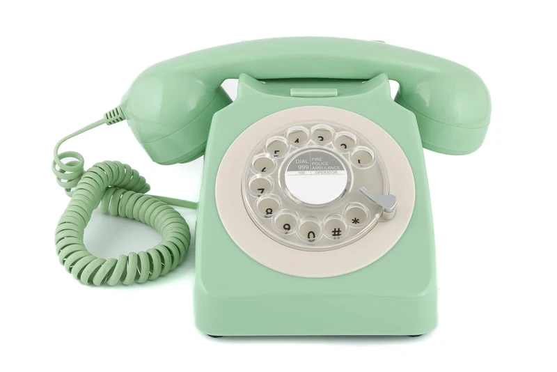 GPO 746 Rotary 1970s-style Retro Landline Phone - Curly Cord, Authentic Bell Ring - Mint Green